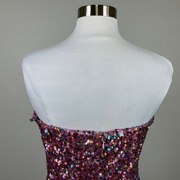 Sequin Strapless Midi Sheath Cocktail Dress Pink Size 6 Laundry by Shelli Segal - Picture 8 of 14